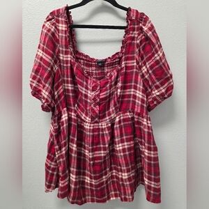 Torrid Red Plaid Babydoll Top‎ Size 1X